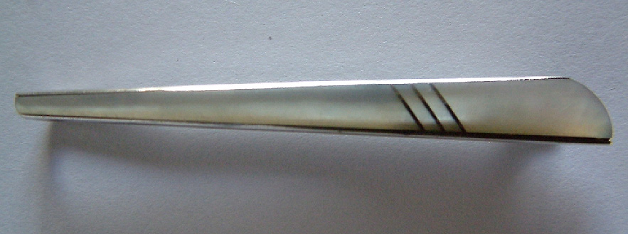 vintage tie slide clip .835 silver mother of pearl front
